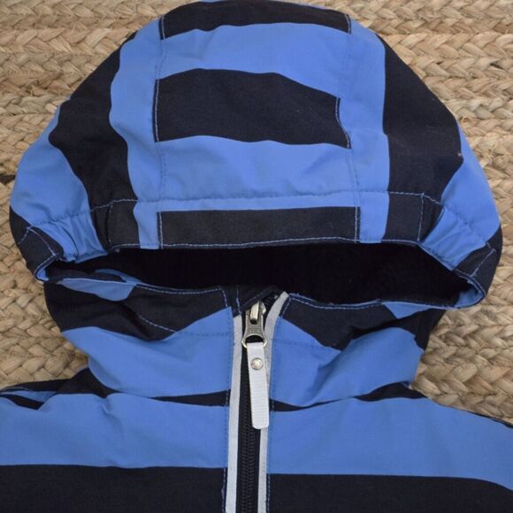 Hanna Andersson Fleece Lined Anorak Aviator Jacket Hooded Navy/Blue Striped 2yrs - Picture 4 of 7